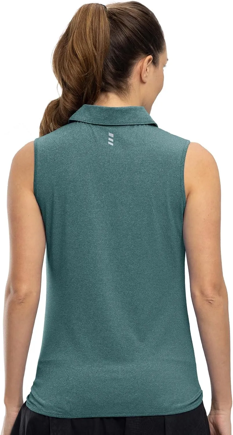 YSENTO Women's Sleeveless Golf Shirts Tops Clothes Collared 1/4 Zip Quick Dry Tennis Polo Shirts Apparel