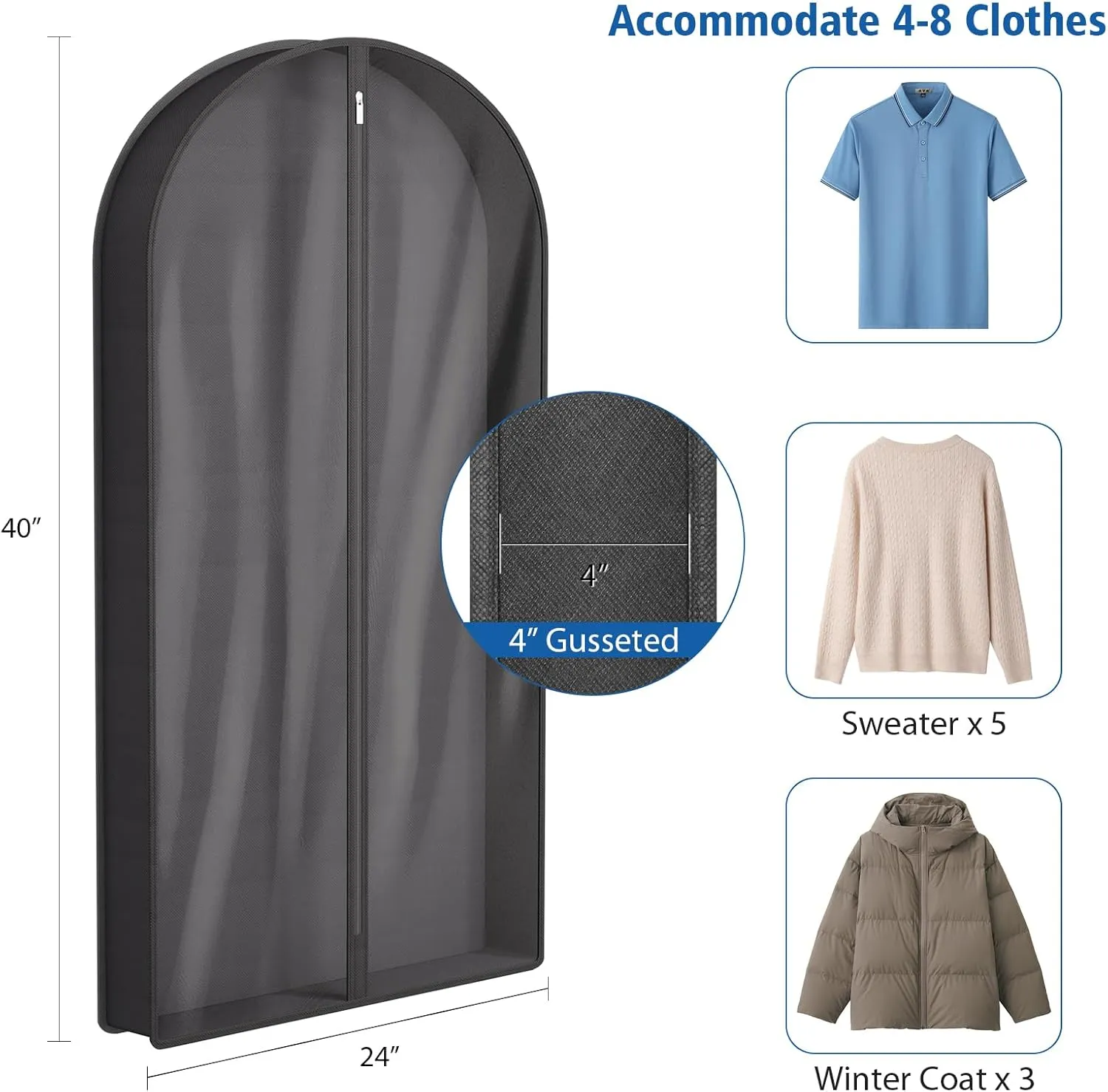 Zilink Clear Suit Bags for Closet Storage 40" Fur Coat Storage Bag with 4" Gussets for Fur Coats, Leather Jackets, Shirts and Sweater, Set of 4