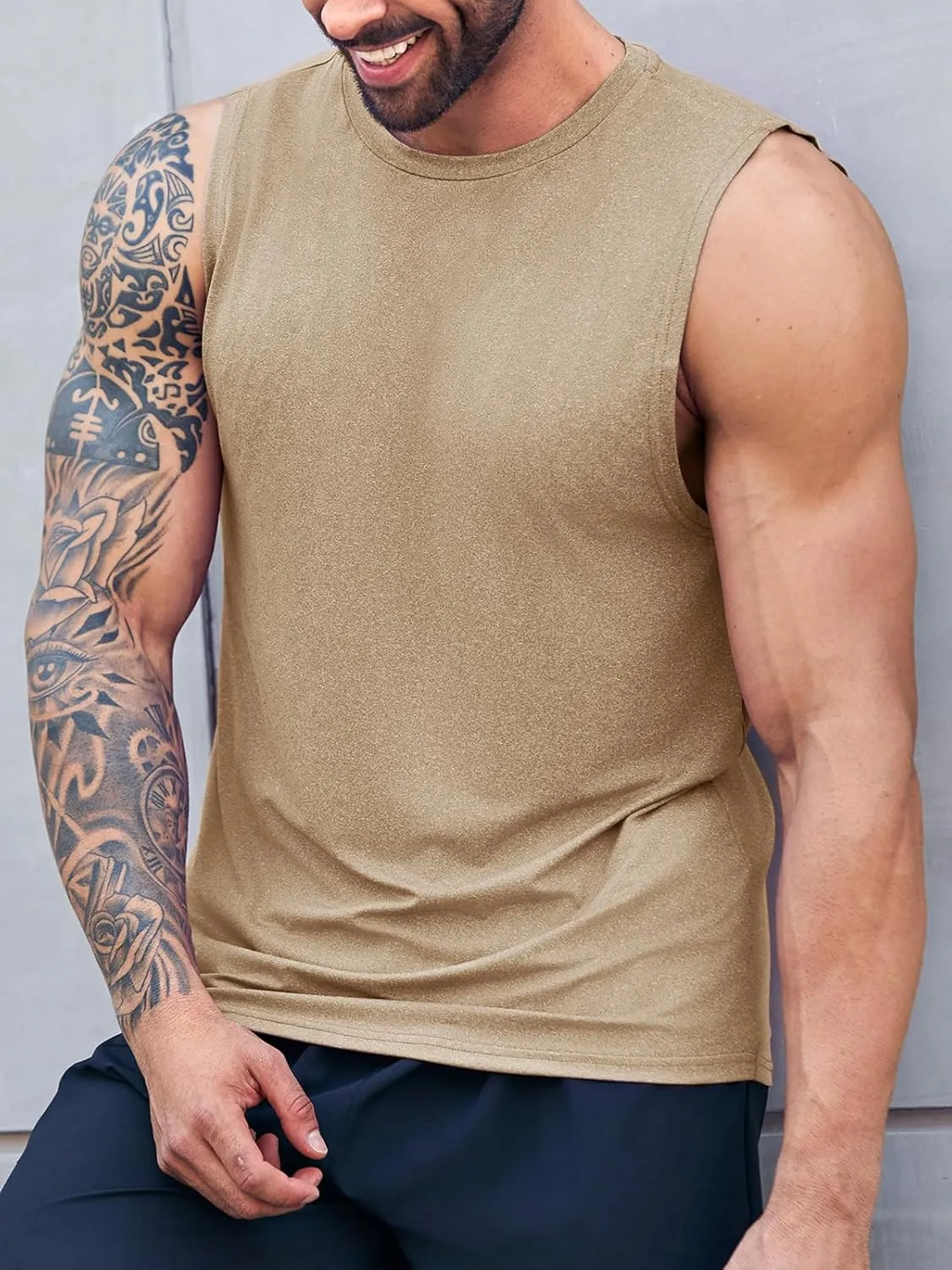 ZIWOCH Men's Sleeveless Tank Tops Crewneck Solid Loose Fit Shirt