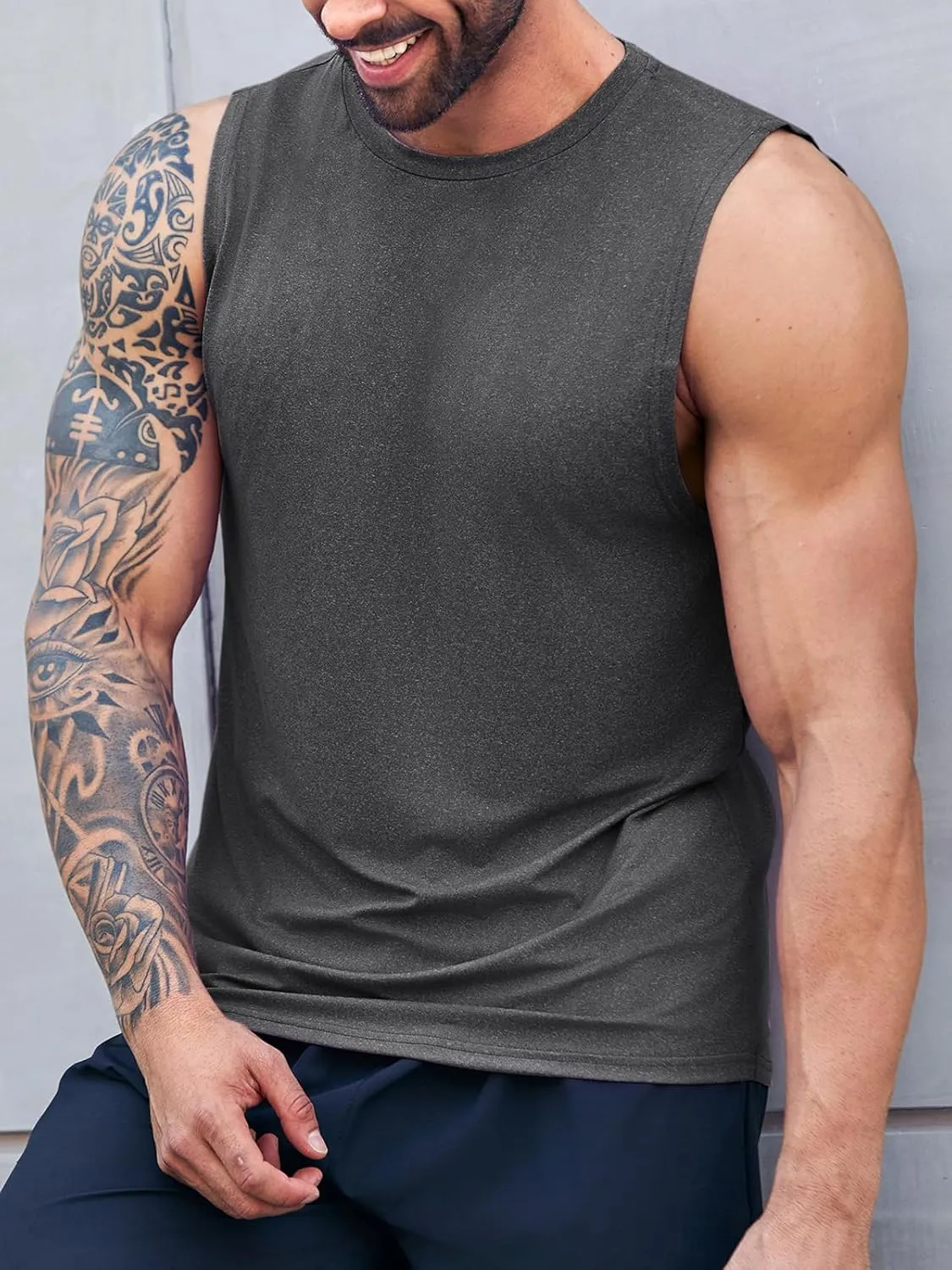 ZIWOCH Men's Sleeveless Tank Tops Crewneck Solid Loose Fit Shirt