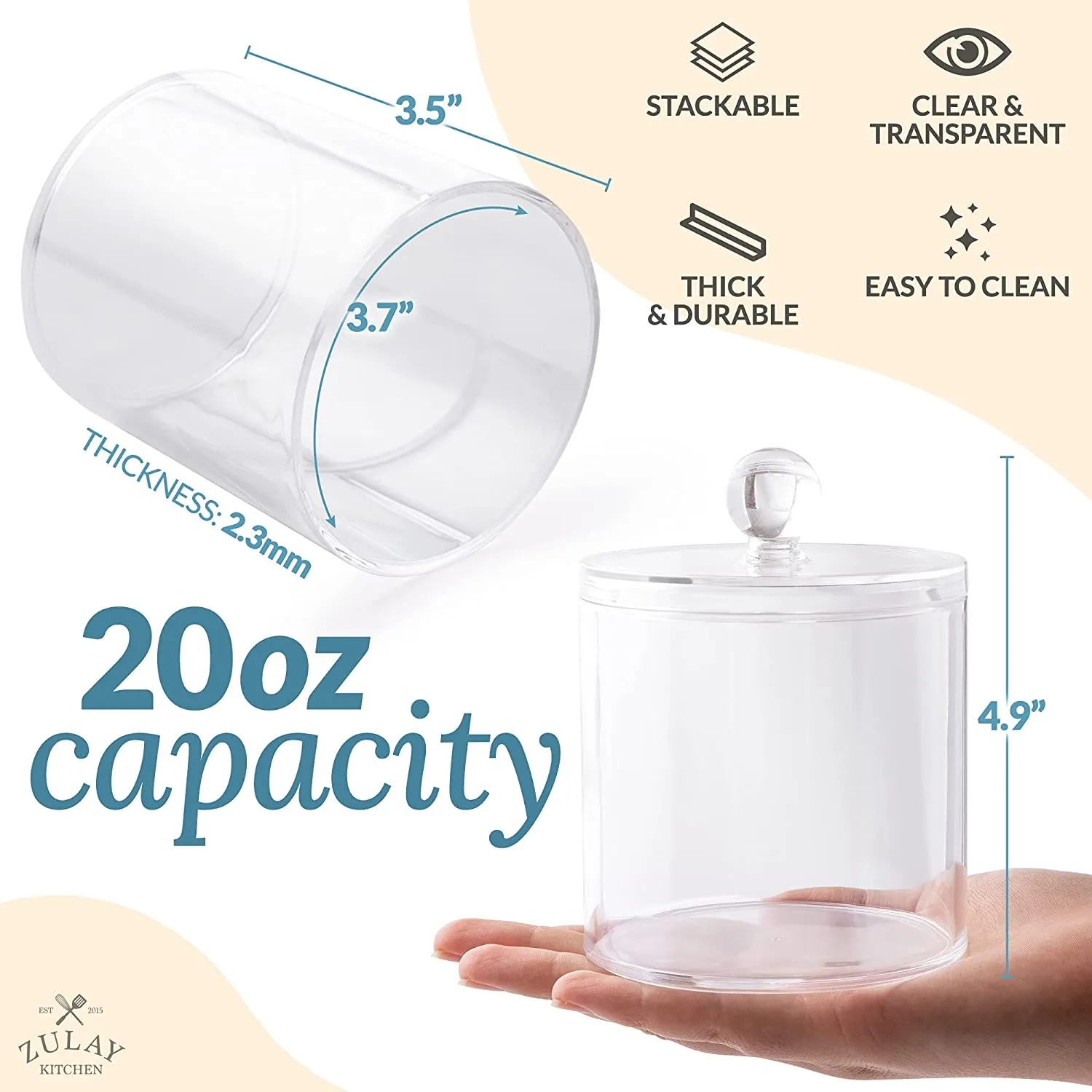Zulay Home Qtip Holder Bathroom Canisters - 20oz