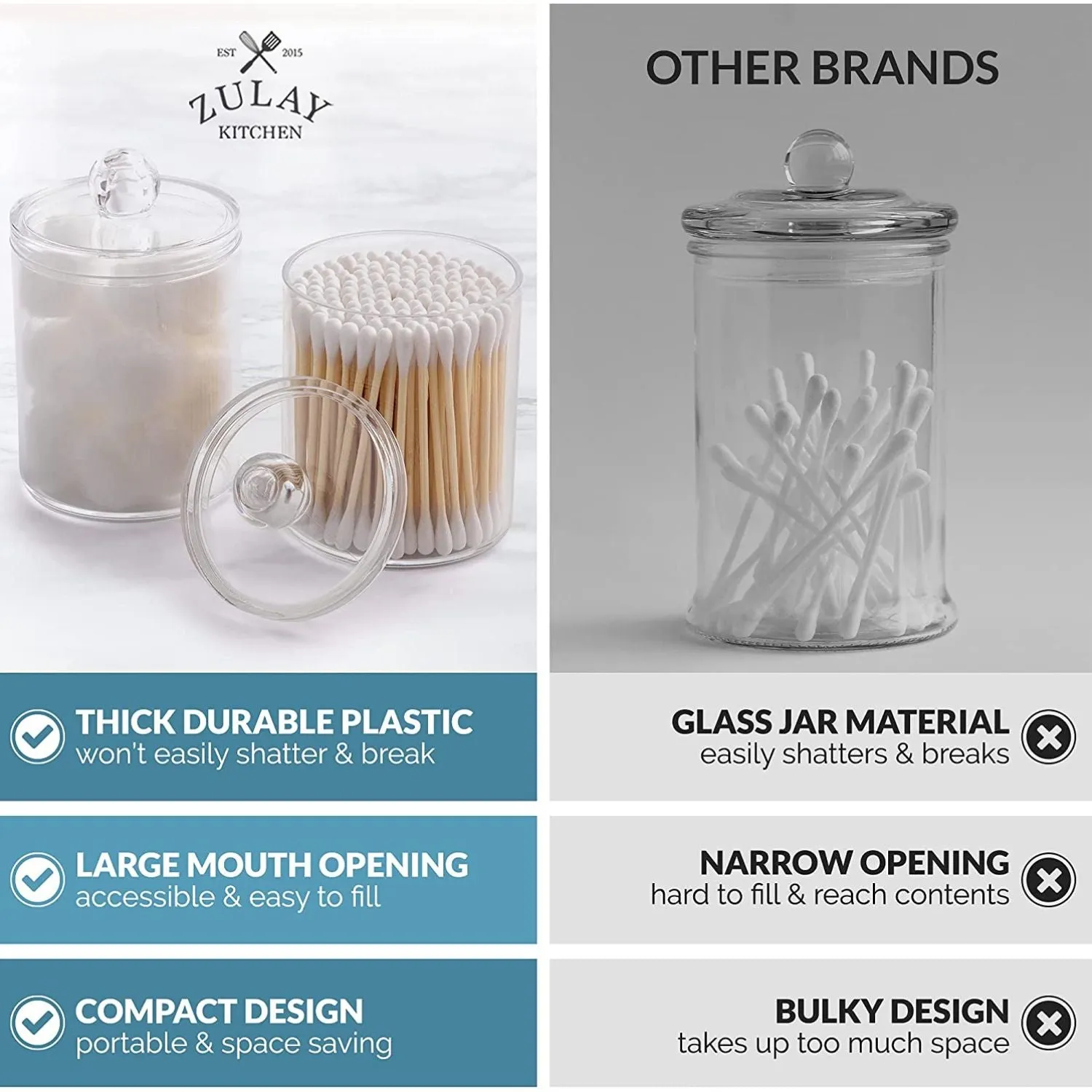 Zulay Home Qtip Holder Bathroom Canisters - 20oz
