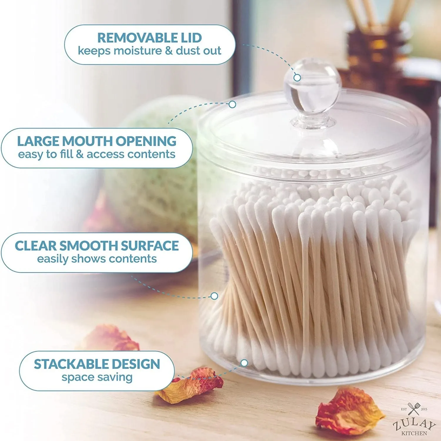 Zulay Home Qtip Holder Bathroom Canisters - 20oz