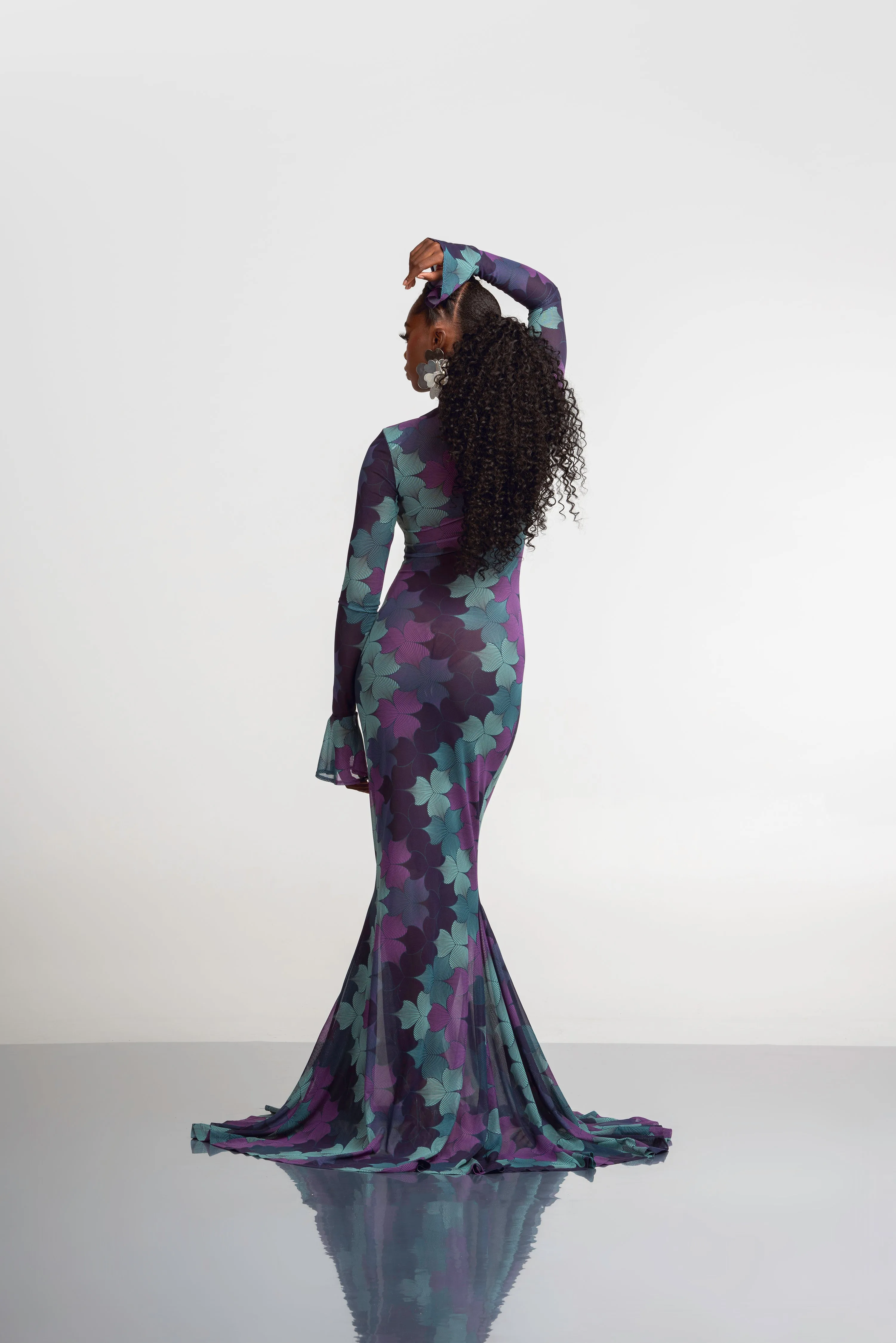 ZURI LONG SLEEVE MAXI MESH DRESS