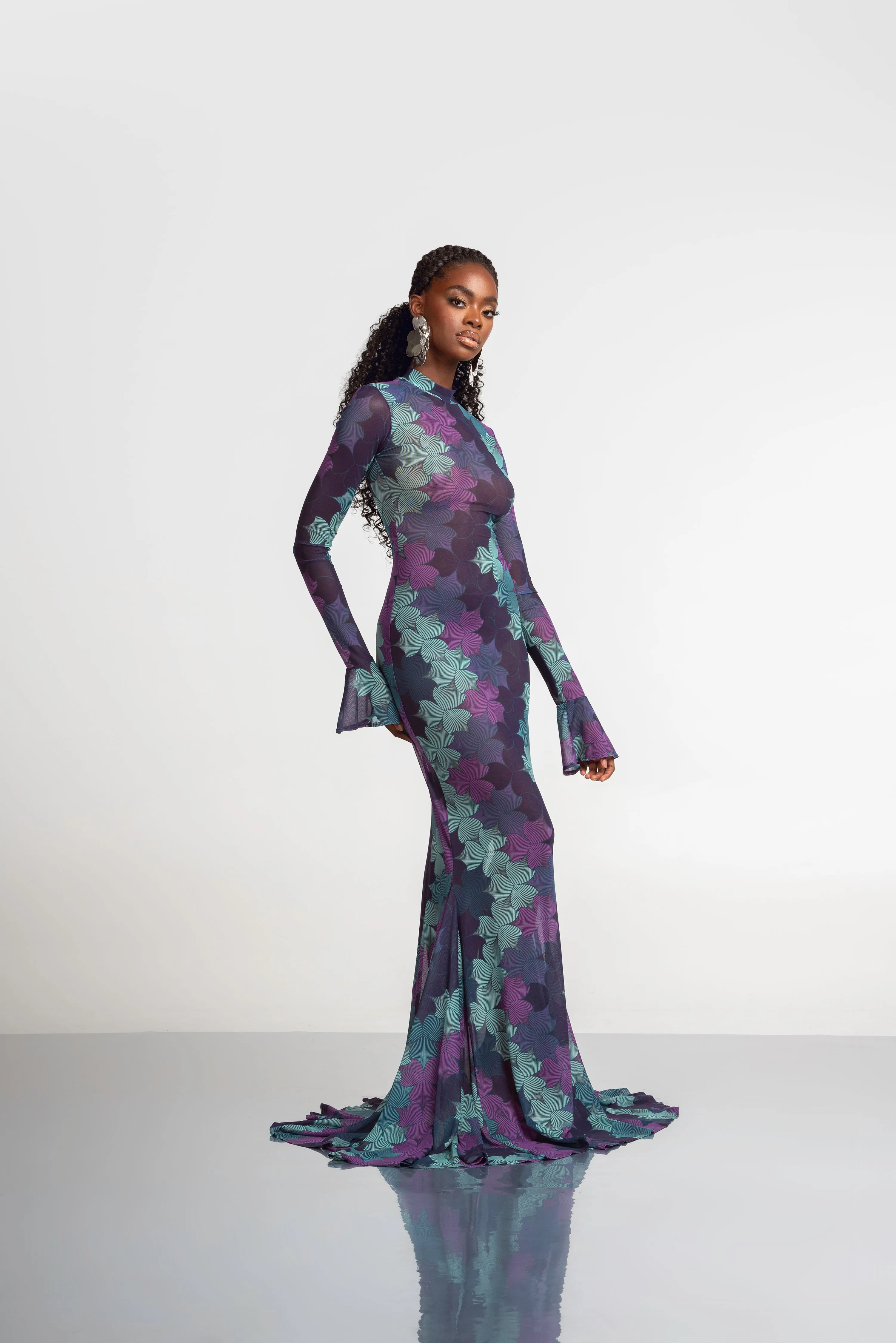 ZURI LONG SLEEVE MAXI MESH DRESS